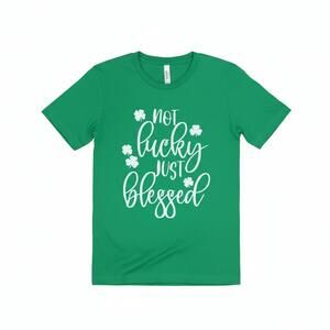 NEW HOUSE OF RODAN women's not lucky just blessed canvas tee in green